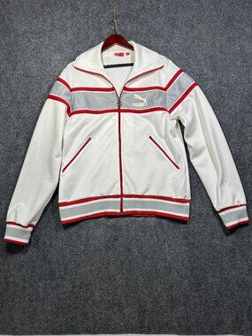 Vintage Puma Mens Large Track Jacket White Red Gray